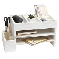 Elegant Designs Whitewash Wood Cubbies & Letter Tray Desk Organizer