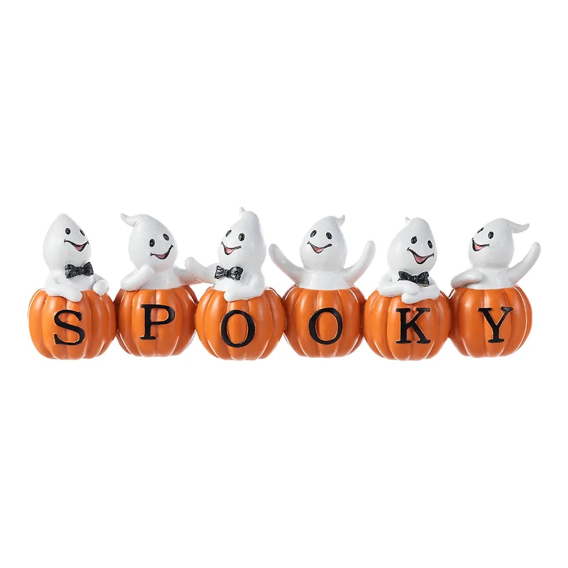 Glitzhome® 15.5"L Halloween Polyresin SPOOKY Ghost Pumpkin Table Decor