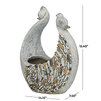 15" Gray Fiberglass Bird Planter with Stone Mosaic Design