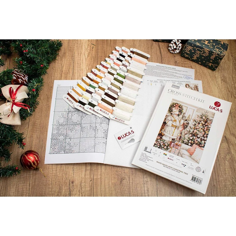 Luca-S White Santa With Christmas Tree Counted Cross-Stitch Kit