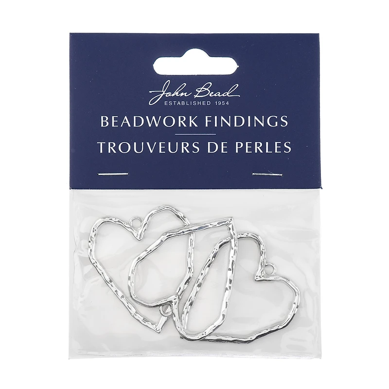 John Bead Silver Organic Heart Pendants, 3ct.