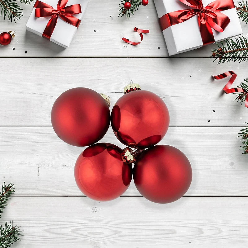 96ct. Shiny & Matte Red Glass Ball Ornaments