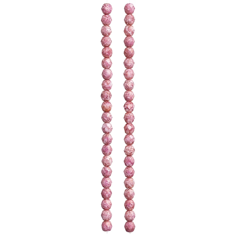 Pink Czech Glass Faceted Round Beads, 6mm by Bead Landing™