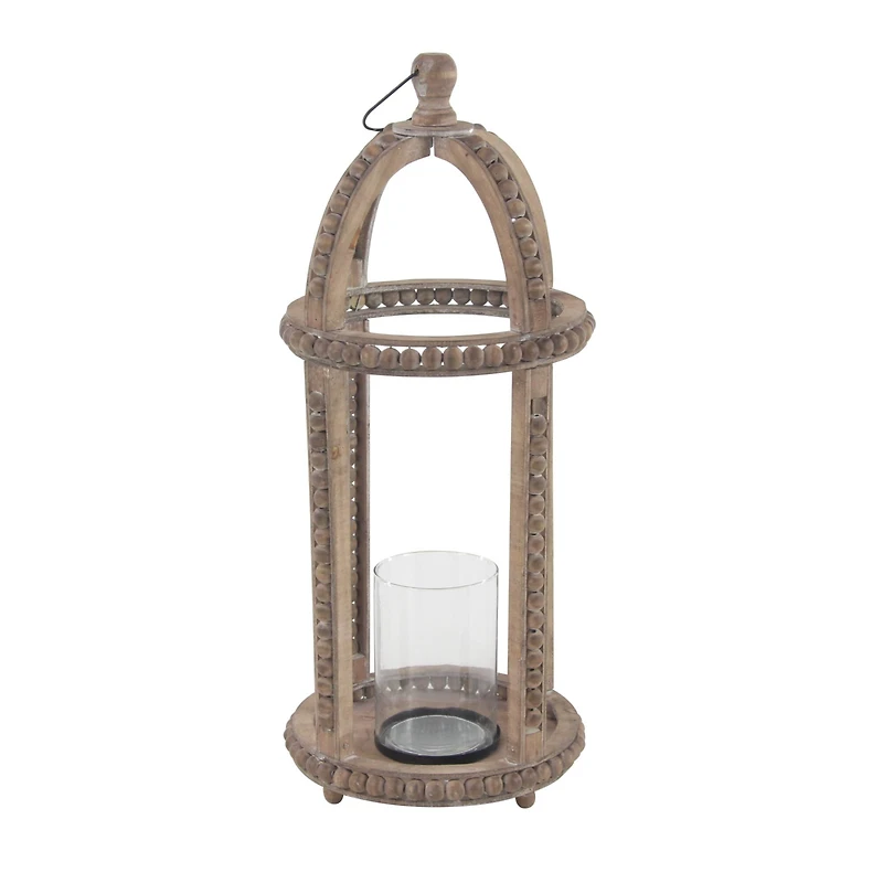 29" Brown Recycled Wood Natural Candle Holder Lantern