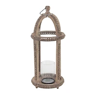 29" Brown Recycled Wood Natural Candle Holder Lantern
