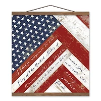 American Flag Pledge Teak Hanging Canvas