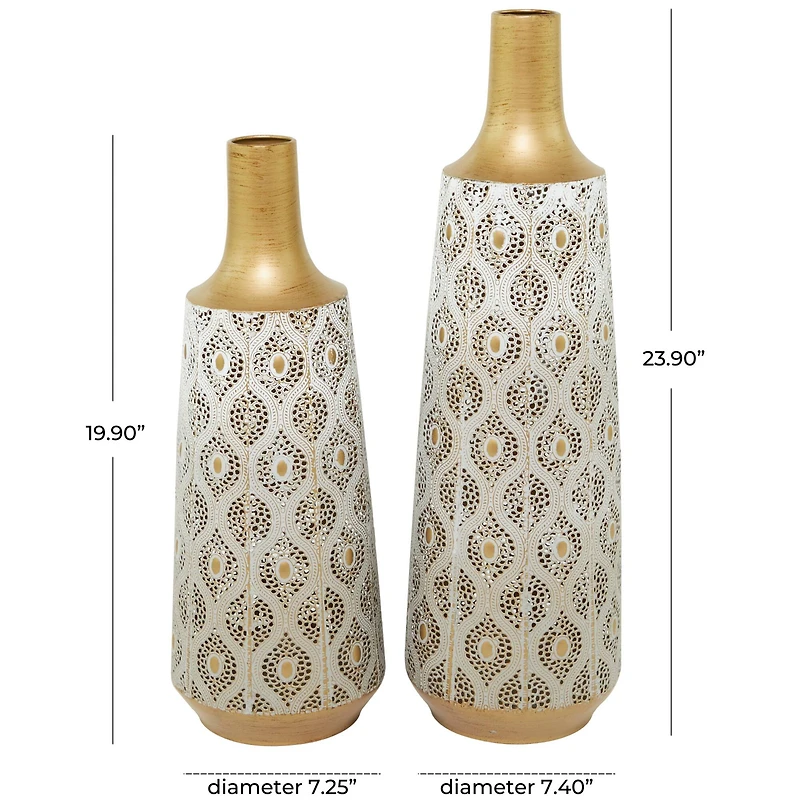 White Metal Vase with Diamond Pattern Set