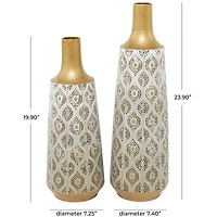 White Metal Vase with Diamond Pattern Set