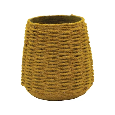 Hello Honey® 5.5" Mustard Hand-Woven Jute & Glass Votive Candle Holder