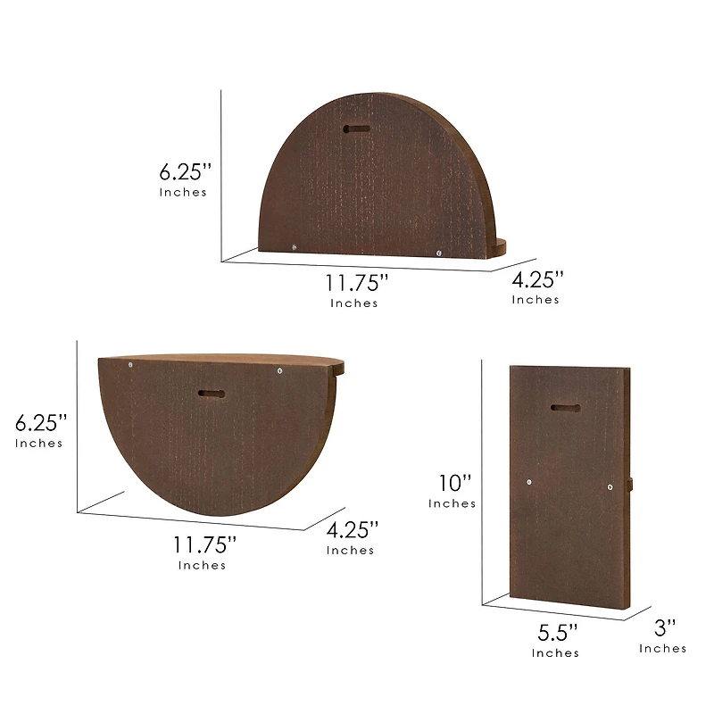 American Art Decor Half Circles Meet Right Angles 4-Piece Shelf Set - 10" x 5.5", 6.25" x 11.75"