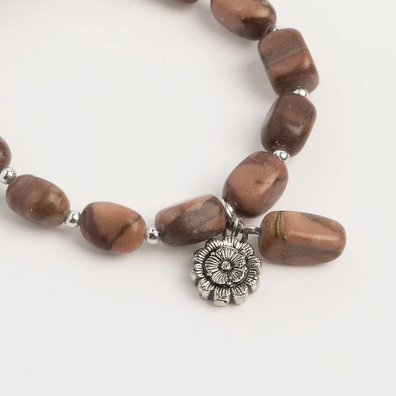 John Bead Jasper Natural Stone Stretch Bracelet with Flower Charm