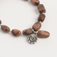 John Bead Jasper Natural Stone Stretch Bracelet with Flower Charm