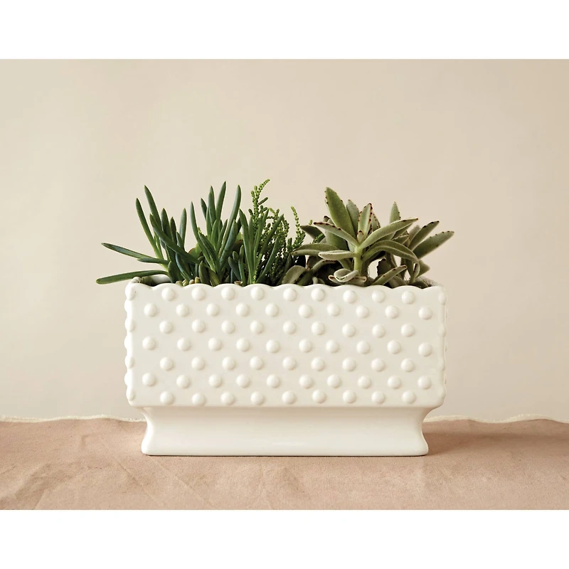 Hello Honey® 11" White Hobnail Rectangle Ceramic Planter