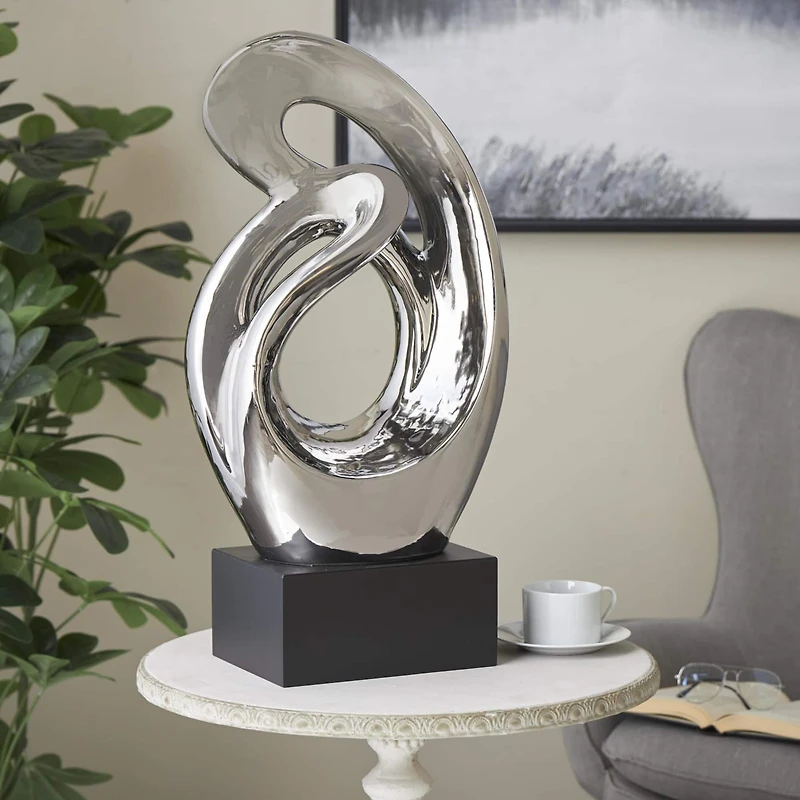 26.5" Silver Abstract Modern Ceramic Sculpture