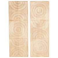 13" x 37" Light Brown Wood Geometric Carved Panel Arch Wall Décor with White Linear Markings Set 