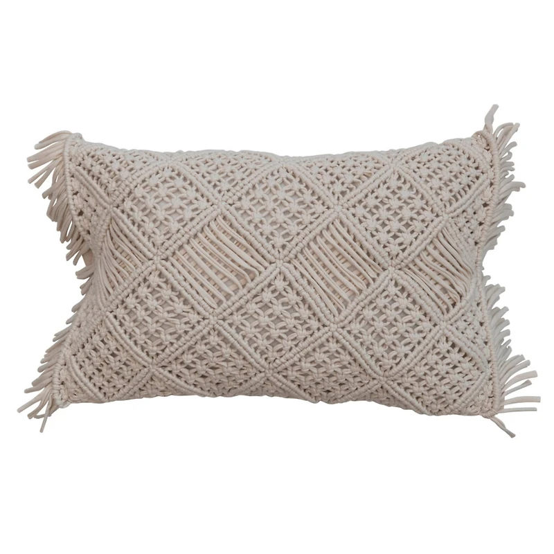 Hello Honey® Ivory Boho Macramé Lumbar Pillow with Fringe