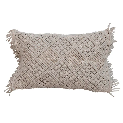Hello Honey® Ivory Boho Macramé Lumbar Pillow with Fringe