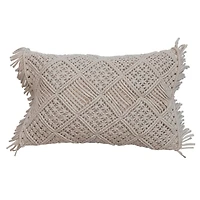 Hello Honey® Ivory Boho Macramé Lumbar Pillow with Fringe