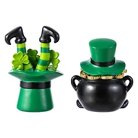Glitzhome® Set of 2 St. Patrick's Resin Pot of Gold & Leprechaun Hat Table Decor