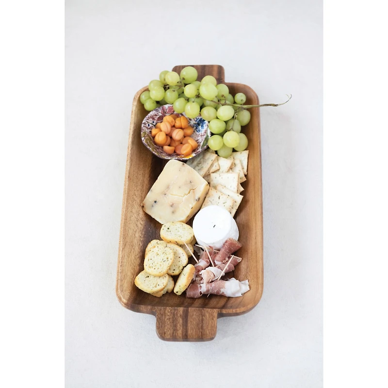 Hello Honey® 17.5" Hand-Carved Acacia Wood Tray with Handles