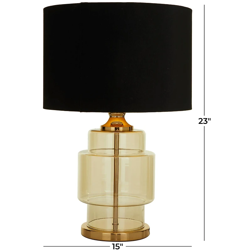 Gold Glass Transparent Base Table Lamp with Drum Shade 15" x 15" x 23"
