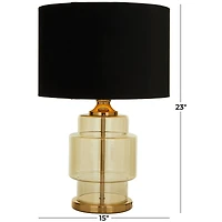 Gold Glass Transparent Base Table Lamp with Drum Shade 15" x 15" x 23"