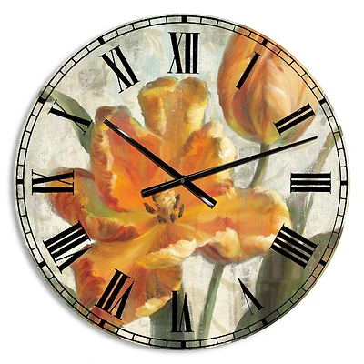 Designart 'Parrot Tulips I On Ivory Farmhouse Wall Clock