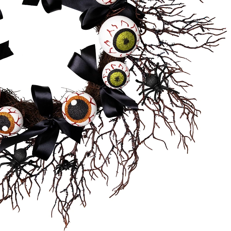 24'' Unlit Eyeballs and Spiders Halloween Twig Wreath