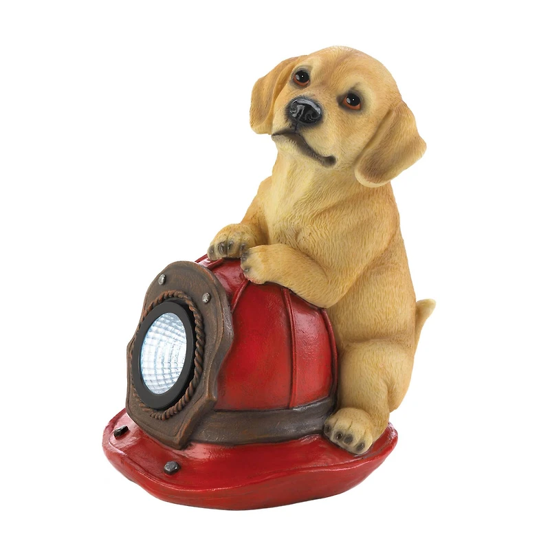 8.75" Dog & Fire Helmet Solar Statue