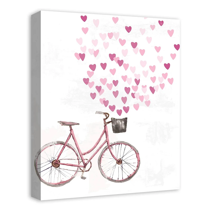 Pink Bike with Hearts Canvas Wall Art