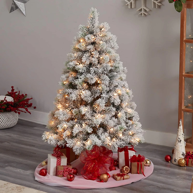 5ft. Pre-Lit Flocked Oregon Pine Artificial Christmas Tree, Clear Lights