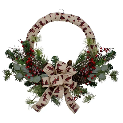 24" Moose Burlap Wrapped & Berry Christmas Wreath