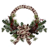 24" Moose Burlap Wrapped & Berry Christmas Wreath