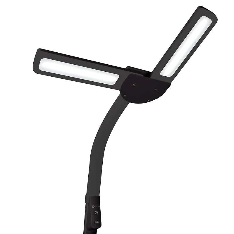 OttLite Black Dual Shade LED Floor Lamp with USB Charging Station