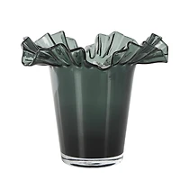 Green Glass Floral Tulip Inspired Ombre Vase with Wavy Opening