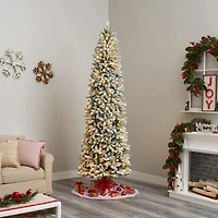 9ft. Pre-Lit Slim Flocked Montreal Fir Artificial Christmas Tree, White LED Lights