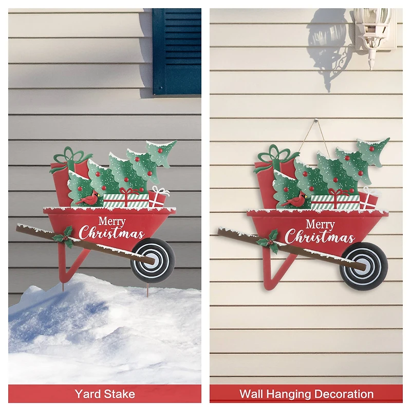 Glitzhome® 2.5ft. Merry Christmas Wagon Metal Yard Stake