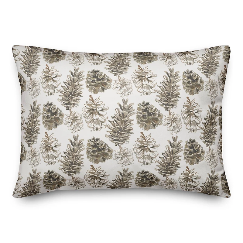 Pinecones on White Rectangle Throw Pillow