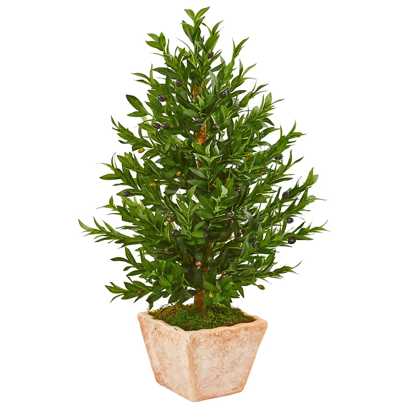 3ft. UV Resistant Olive Cone Topiary Tree in Terra Cotta Planter