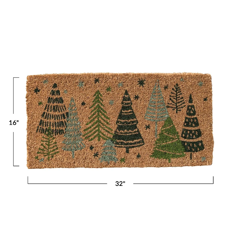 Hello Honey® Christmas Trees & Stars Coir Doormat