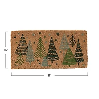Hello Honey® Christmas Trees & Stars Coir Doormat