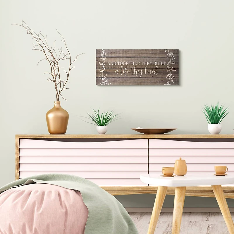 Stupell Industries Together They Built Love Wood Pattern Vines Worded Phrase Canvas Wall Art