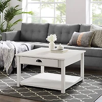 30" Brushed White Square Country Coffee Table