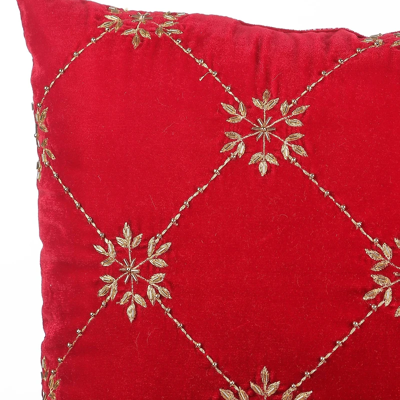 20" x 14" Burgundy Embroidered Snowflakes Throw Pillow by Ashland®