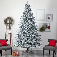 10ft. Pre-Lit Flocked Rock Springs Spruce Artificial Christmas Tree, Clear LED Lights