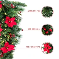 Glitzhome® 3ft. Pre-Lit Pine, Poinsettia & Berries Christmas Teardrop Swag