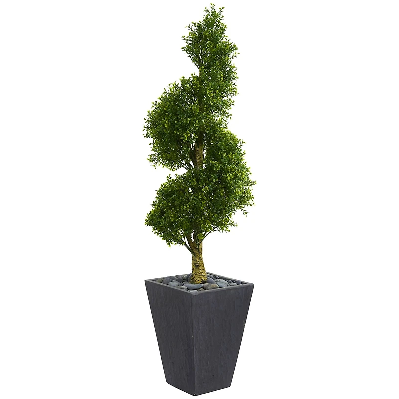 5ft. UV Resistant Boxwood Spiral Topiary Artificial Tree in Slate Planter