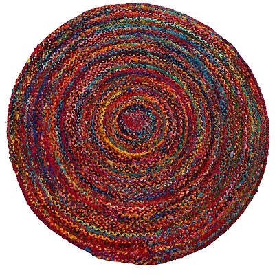 5ft. x 5ft. Hand Braided Boho Colorful Chindi Round Rug