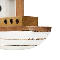 Brown & White Handmade Wood Boat Sculpture Set