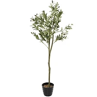 59" Green Plastic Olive Artificial Tree With Black Melamine Pot
